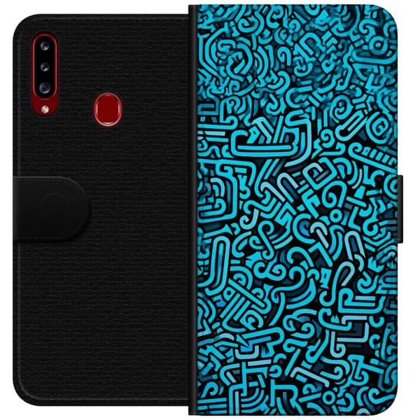 Kompatibelt Plånboksfodral till Samsung Galaxy A20s Blå abstrakt graffiti