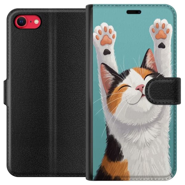 Kompatibelt Plånboksfodral till Apple iPhone 7 Glad trefärgad katt