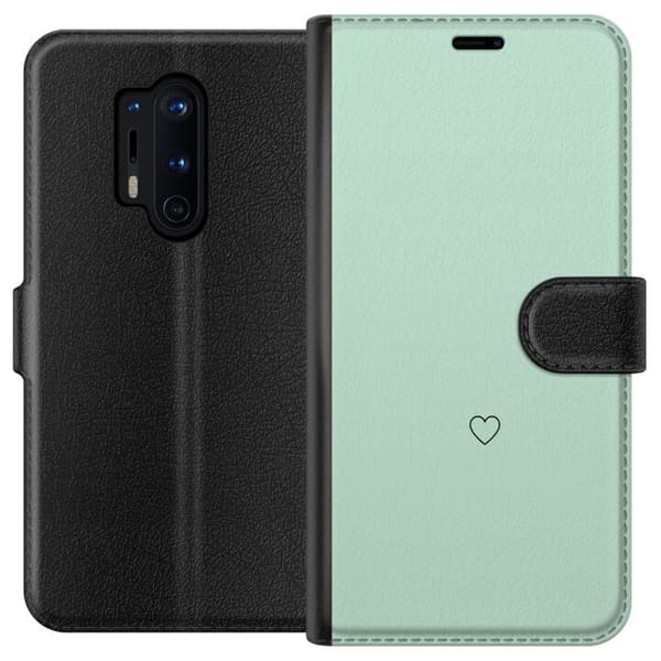 Kompatibel Tegnebogsetui til OnePlus 8 Pro Enkel sort hjertekontur centreret mod mintgrøn baggrund