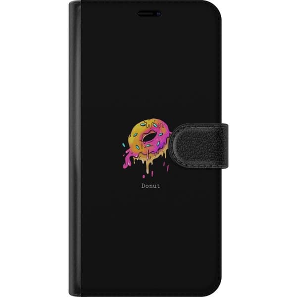Kompatibel Tegnebogsetui til Google Pixel 9 Illustreret donut med farverig glasur og tekst på sort baggrund