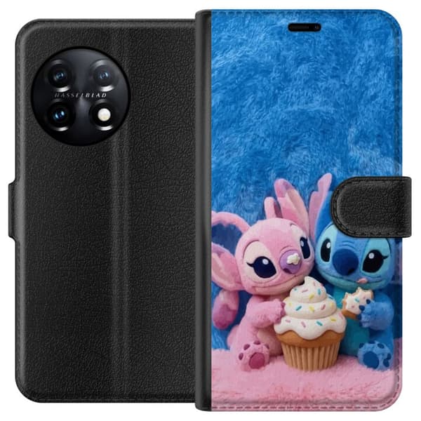 Kompatibel Tegnebogsetui til OnePlus 11 Søde blå og lyserøde figurer med stor cupcake og krymmel