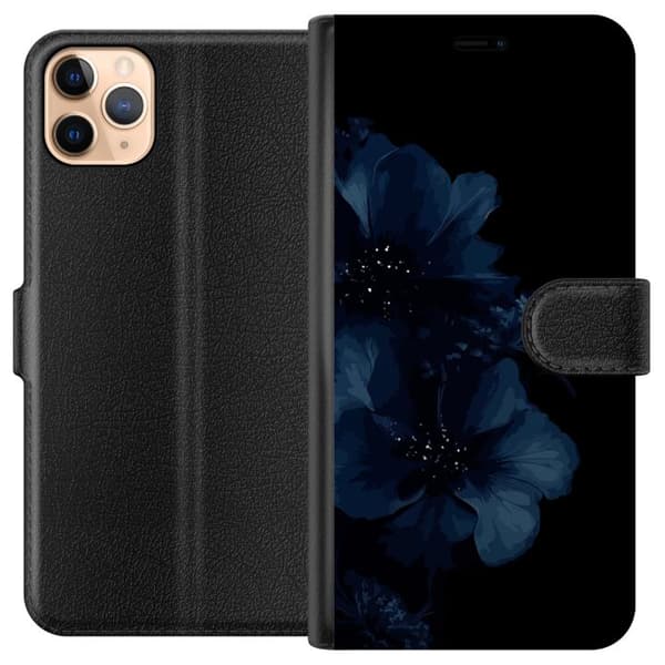 Kompatibel Tegnebogsetui til Apple iPhone 11 Pro Max Mörkblå blommor