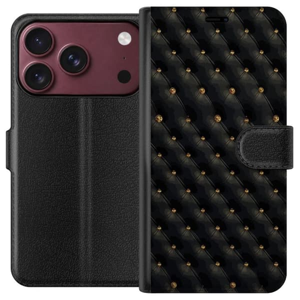 Kompatibel Tegnebogsetui til Apple iPhone 18 Pro Max Elegant sort diamantmønster med guldfarvede detaljer