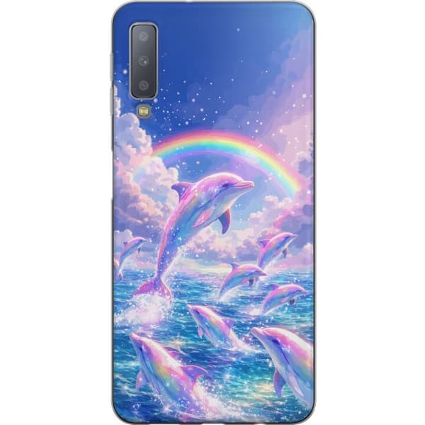 Kompatibelt Mobildeksel til Samsung Galaxy A7 (2018) Glittrande regnbågsdelfiner