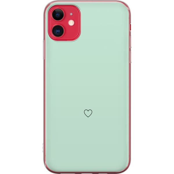 Kompatibel Mobilcover til Apple iPhone 11 Enkel sort hjertekontur centreret mod mintgrøn baggrund