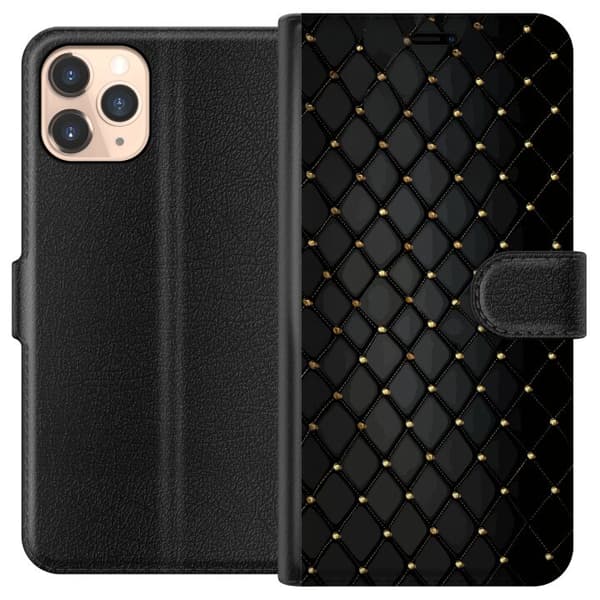 Kompatibel Tegnebogsetui til Apple iPhone 11 Pro Elegant sort diamantmønster med guldfarvede linjer og detaljer
