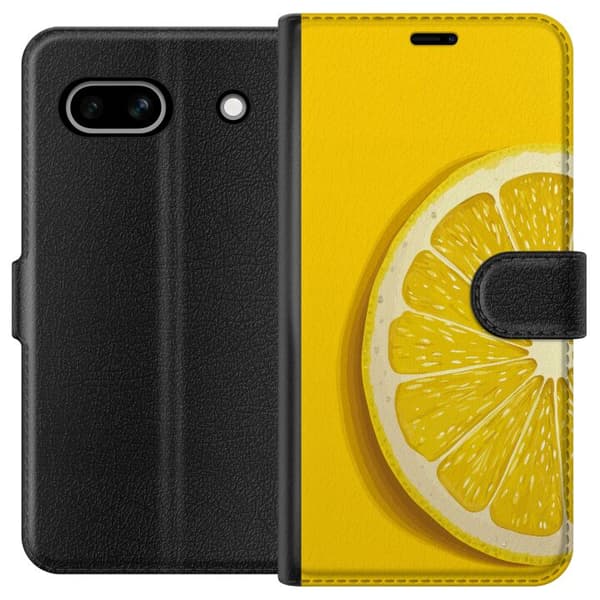 Kompatibel Tegnebogsetui til Google Pixel 7a Farverig citronskive med minimalistisk citrondesign