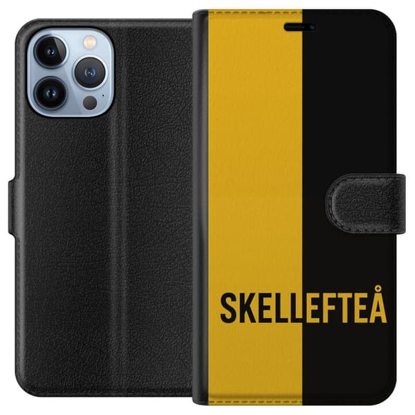 Kompatibel Tegnebogsetui til Apple iPhone 13 Pro Max Moderne typografisk layout i sort og gult med et elegant udtryk