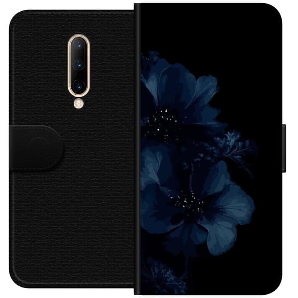 Kompatibelt Plånboksfodral till OnePlus 7 Pro Mörkblå blommor