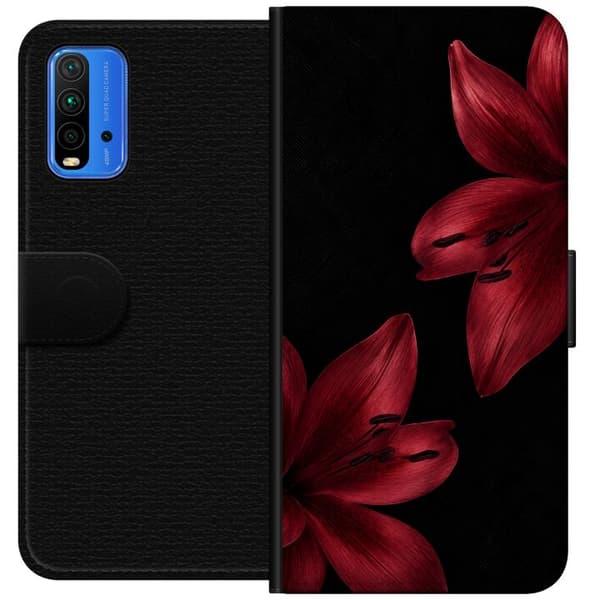 Kompatibelt Plånboksfodral till Xiaomi Redmi Note 9 4G Red Lily Noir
