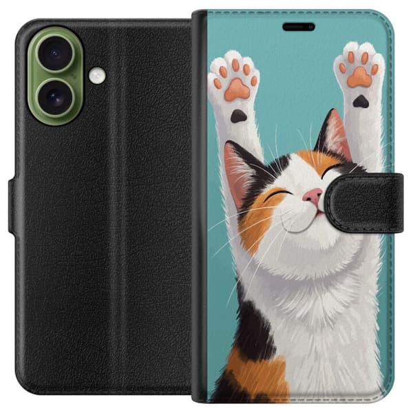 Kompatibelt Lommeboketui til Apple iPhone 18 Glad trefärgad katt