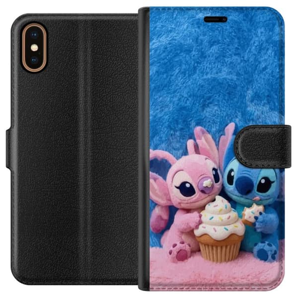Kompatibel Tegnebogsetui til Apple iPhone XS Søde blå og lyserøde figurer med stor cupcake og krymmel