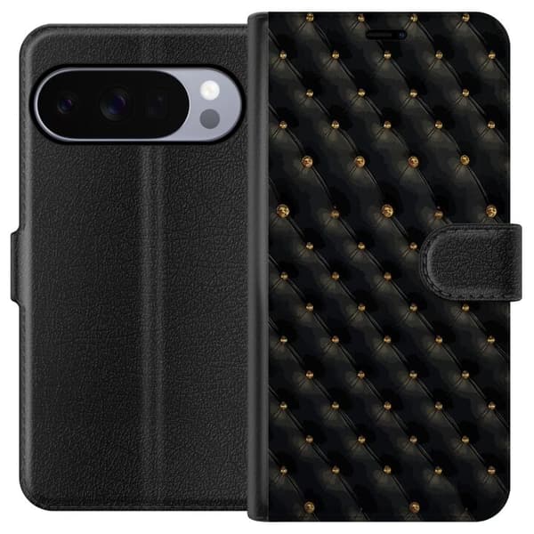 Kompatibel Tegnebogsetui til Google Pixel 11 Pro Elegant sort diamantmønster med guldfarvede detaljer