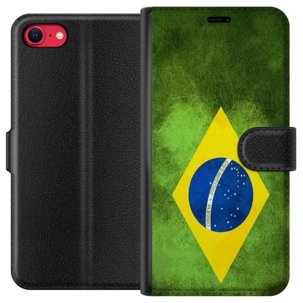 Kompatibelt Plånboksfodral till Apple iPhone 7 Brasiliansk flagga med rustik textur