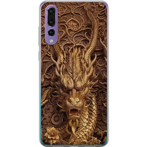 Kompatibelt Mobildeksel til Huawei P20 Pro Elegant dragemotiv i gull