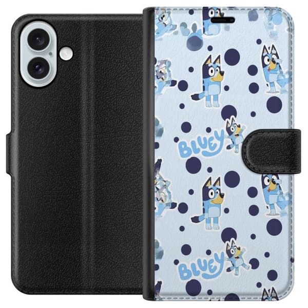 Kompatibel Tegnebogsetui til Apple iPhone 16 Plus Bluey-mønster i lyseblåt design