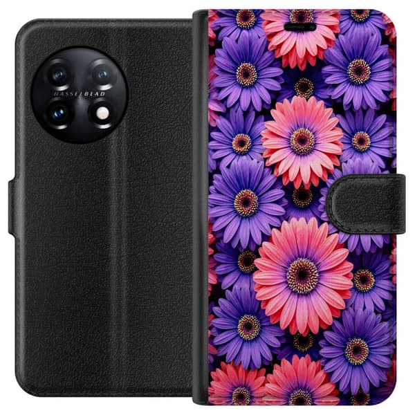Kompatibel Tegnebogsetui til OnePlus 11 Lila och rosa blommor