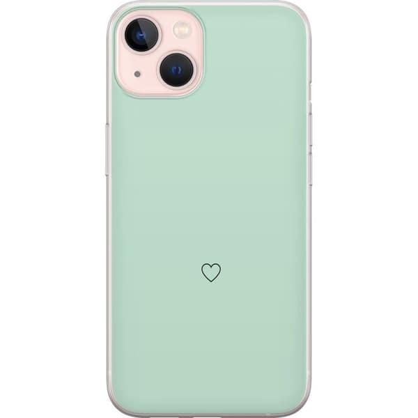 Kompatibel Mobilcover til Apple iPhone 13 Enkel sort hjertekontur centreret mod mintgrøn baggrund
