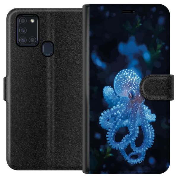 Kompatibelt Lommeboketui til Samsung Galaxy A21s Nærbilde av blå blekksprut