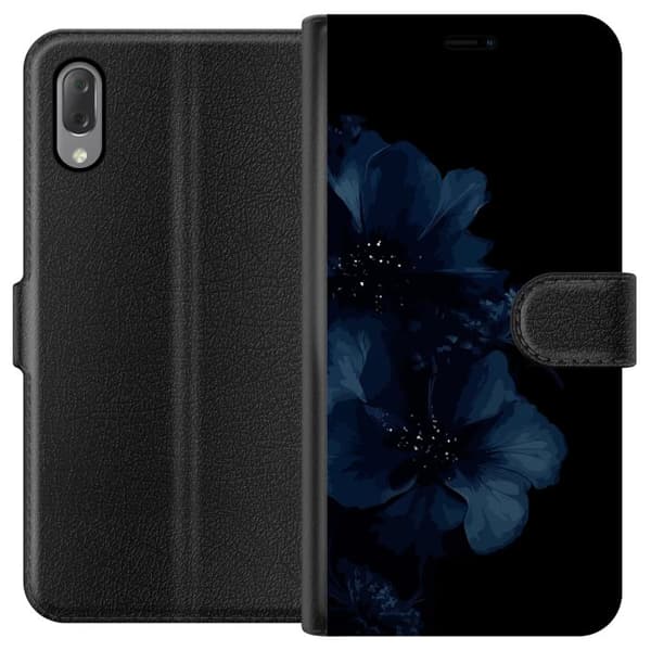 Kompatibel Tegnebogsetui til Sony Xperia L3 Mörkblå blommor