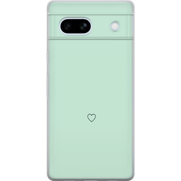 Kompatibel Mobilcover til Google Pixel 7a Enkel sort hjertekontur centreret mod mintgrøn baggrund
