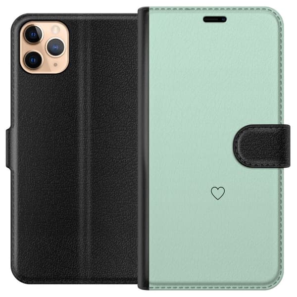 Kompatibel Tegnebogsetui til Apple iPhone 11 Pro Max Enkel sort hjertekontur centreret mod mintgrøn baggrund