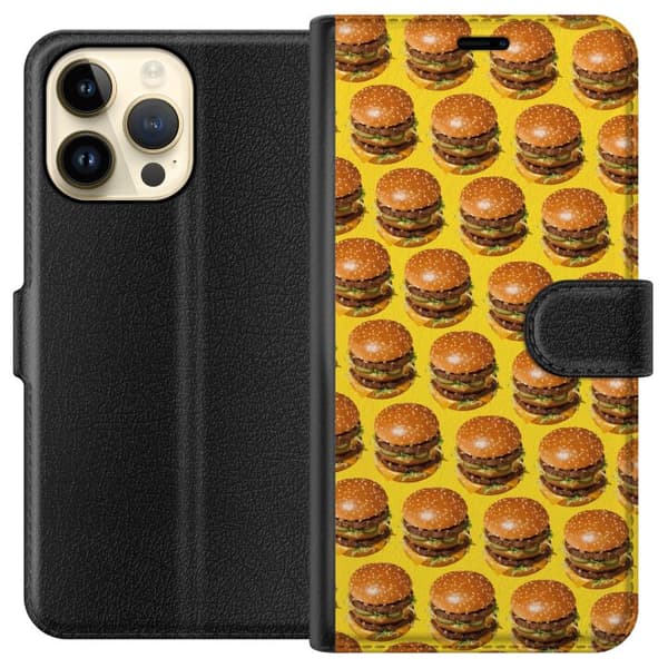 Kompatibel Tegnebogsetui til Apple iPhone 15 Pro Max Grafisk hamburgermønster til madelskere