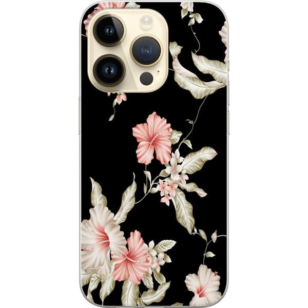 Kompatibel Mobilcover til Apple iPhone 14 Pro Blomstermønster Sort