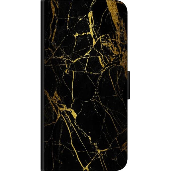 Kompatibel Tegnebogsetui til Motorola Moto G9 Play Marmor Sort & Guld