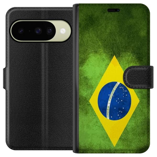 Kompatibel Tegnebogsetui til Google Pixel 11 Brasiliansk flag med rustik tekstur
