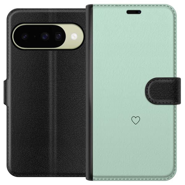 Kompatibel Tegnebogsetui til Google Pixel 11 Enkel sort hjertekontur centreret mod mintgrøn baggrund