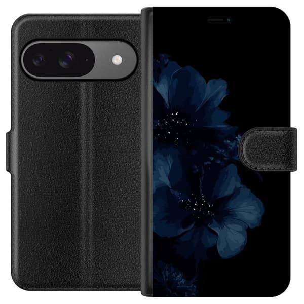 Kompatibelt Lommeboketui til Google Pixel 9 Mörkblå blommor