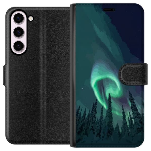 Kompatibelt Plånboksfodral till Samsung Galaxy S23+ Norrsken över vinterlandskap