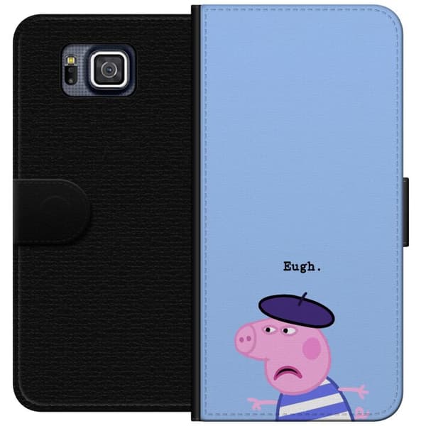 Kompatibel Tegnebogsetui til Samsung Galaxy Alpha Peppa Pig med basker og teksten Eugh på lyseblå baggrund