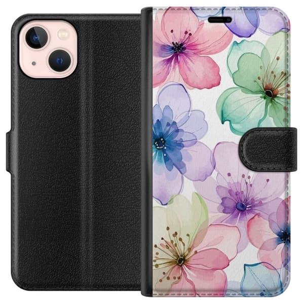Kompatibel Tegnebogsetui til Apple iPhone 13 mini Akvarelblomster i bløde pastelfarver