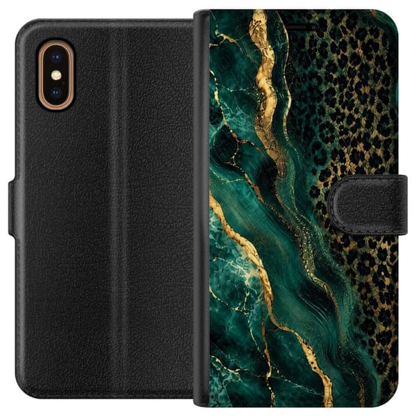 Kompatibelt Plånboksfodral till Apple iPhone XS Max Emerald Leopard
