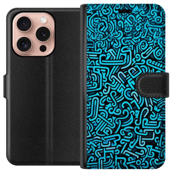 Kompatibel Tegnebogsetui til Apple iPhone 16 Pro Blå abstrakt graffiti