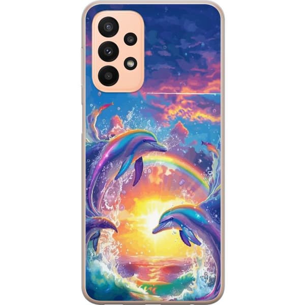 Kompatibelt Mobildeksel til Samsung Galaxy A23 Delfiner i regnbågssolnedgång