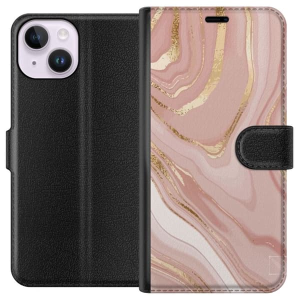 Kompatibel Tegnebogsetui til Apple iPhone 14 Lyse Rosa Marmor