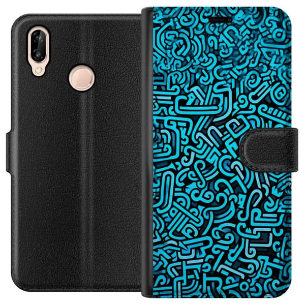 Kompatibelt Plånboksfodral till Huawei P20 lite Blå abstrakt graffiti