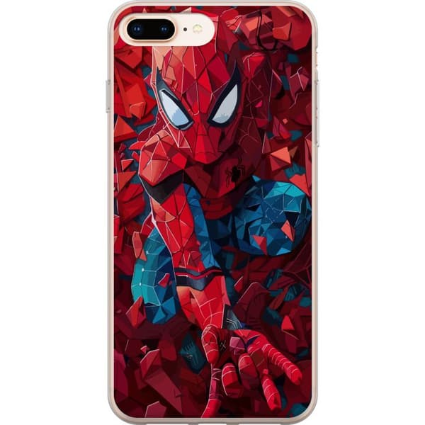 Kompatibelt Mobildeksel til Apple iPhone 8 Plus Polygonformet superheltillustrasjon i rødt og blått – dynamisk geometrisk actiondesign i moderne tegn