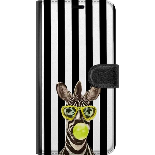 Kompatibel Tegnebogsetui til Apple iPhone 5s Legesyg zebra med gule briller og grøn boble foran sort-hvide lodrette striber