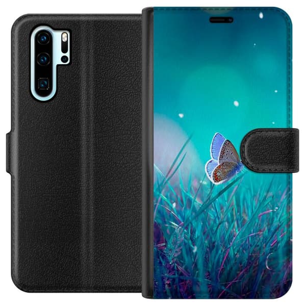 Kompatibel Tegnebogsetui til Huawei P30 Pro Blå sommerfugl