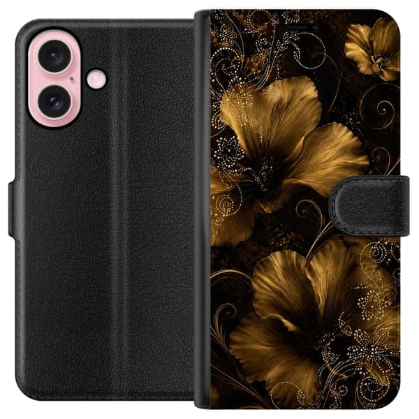 Kompatibelt Plånboksfodral till Apple iPhone 16 Golden Bloom