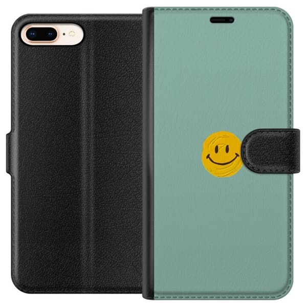 Kompatibel Tegnebogsetui til Apple iPhone 8 Plus Håndtegnet gul smiley centreret mod ensfarvet mintgrøn baggrund