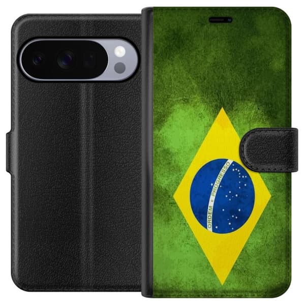 Kompatibel Tegnebogsetui til Google Pixel 11 Pro XL Brasiliansk flag med rustik tekstur