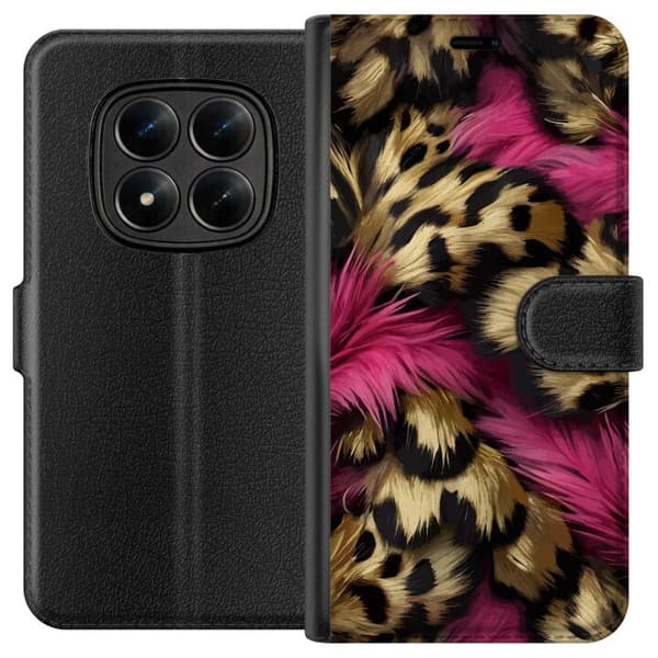 Kompatibel Tegnebogsetui til Xiaomi Redmi Note 15 Pro Blødt leopardmønster med lyserøde detaljer