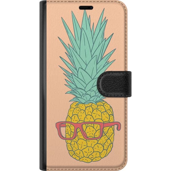 Kompatibel Tegnebogsetui til Apple iPhone 17e Gul ananas med røde briller og grønne blade