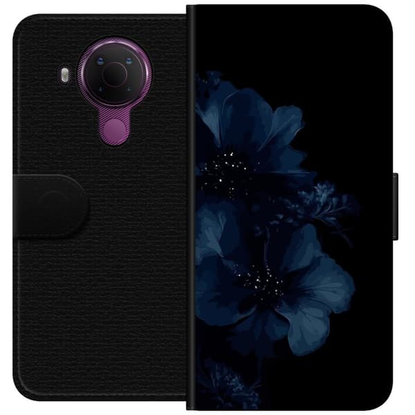 Kompatibelt Plånboksfodral till Nokia 5.4 Mörkblå blommor