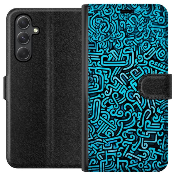 Kompatibel Tegnebogsetui til Samsung Galaxy A35 Blå abstrakt graffiti